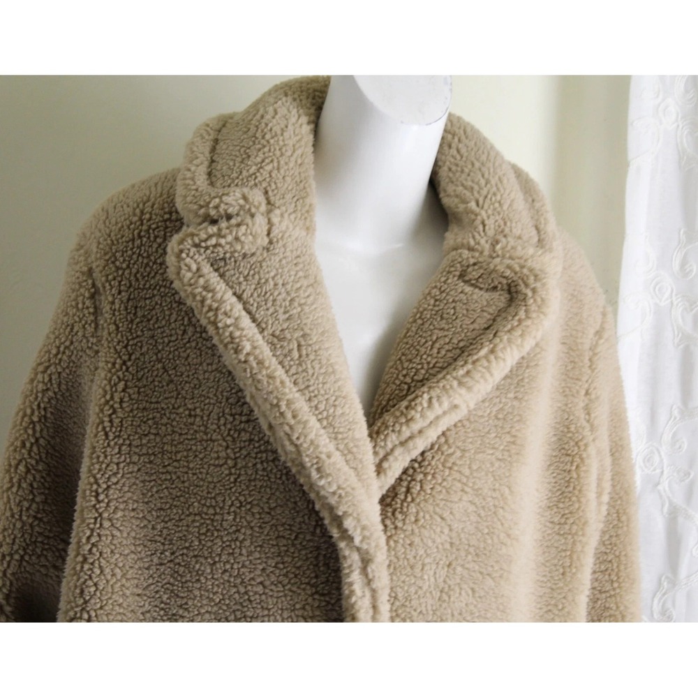 GAP XL Teddy Bear Deep Pile Fleece Funky Beige Long Coat Jacket Lined NWT - Picture 4 of 5